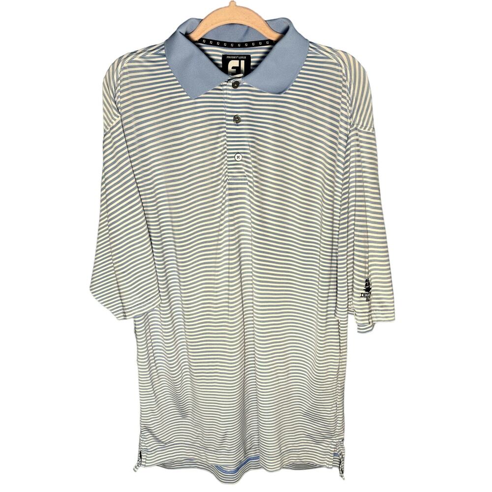 FJ Foot Joy Men's Big & Tall Medium Blue & White Short Sleeve Polo Shirt